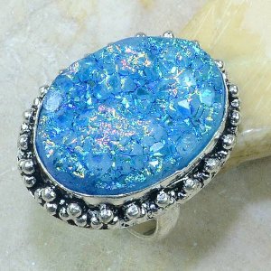 טבעת בשיבוץ אבן טיטניטם דרוזי כחול כסף 925 מידה: 8.25