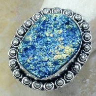טבעת משובצת טיטניום כחול כסף 925 מידה: 8.25