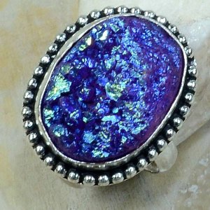 טבעת משובצת אבן טיטניום כחול כסף 925 מידה: 8.75