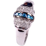 טבעת כסף 925 בשיבוץ יהלומי גלם 0.94 קרט וזירקונים כחול מידה: 7