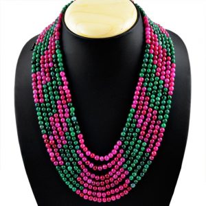 שרשרת רובי ואמרלד 7 שורות במשקל: 541.35 קרט סוגר: רקמה אופציה קצר או ארוך