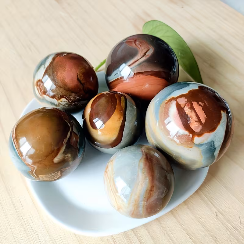 כדור ג'ספר אוושן צבעי אדמה על מעמד עץ מסוגנן בקוטר: כ 5.5 מ"מ